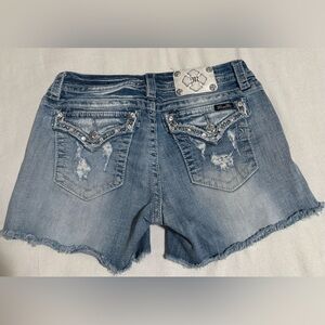 Miss Me Women Light Blue Jean Shorts with Embellished Pockets, Sz 29. Like New
